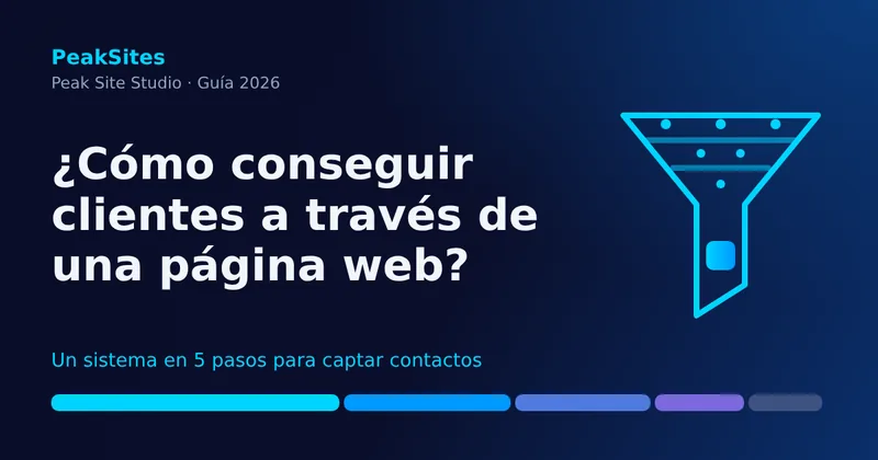 Página de inicio de Peak Site Studio en un portátil, con el titular sobre captar clientes
