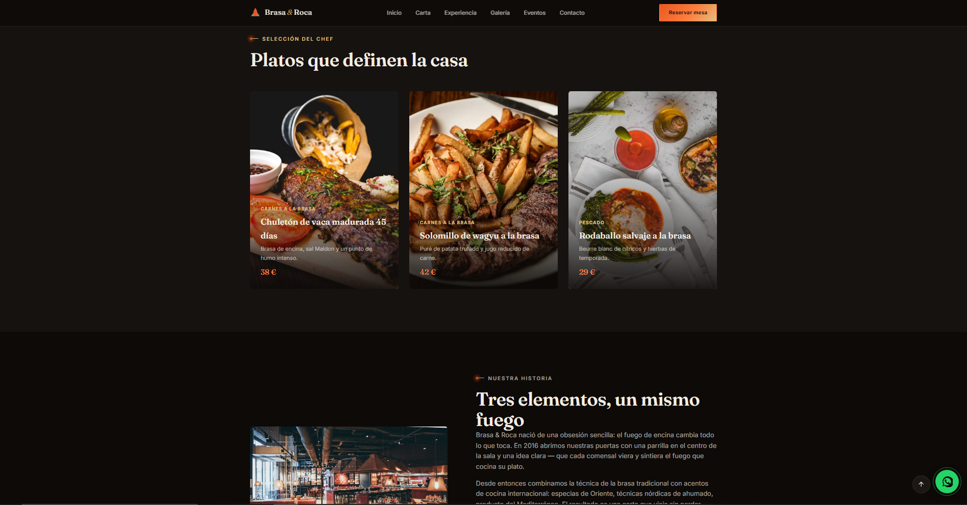 Galería de imágenes de Brasa & Roca con platos, sala y ambiente del asador