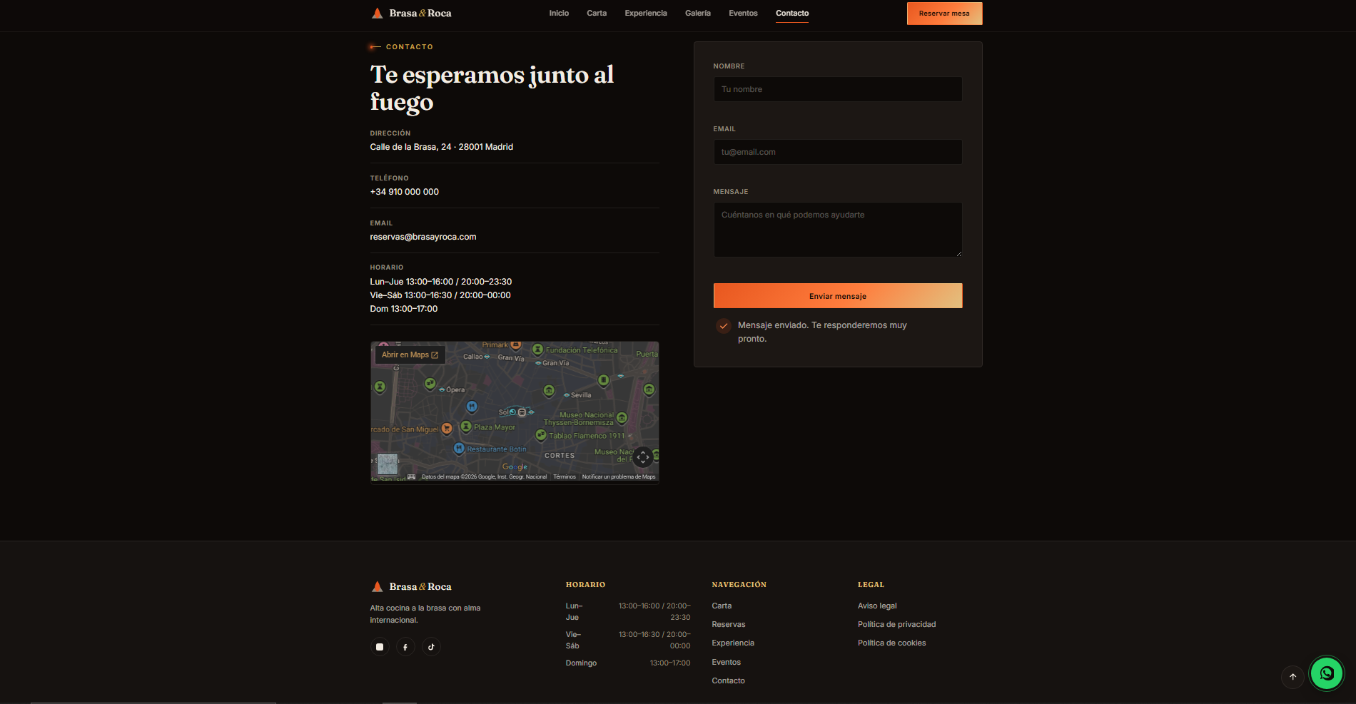 Diagrama de transformación digital de Brasa & Roca: de web estática a estrategia de SEO local y captación de reservas