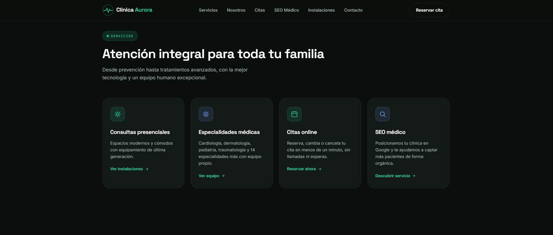 Diagrama de transformación digital de Clínica Aurora: de web estática a estrategia de captación de pacientes