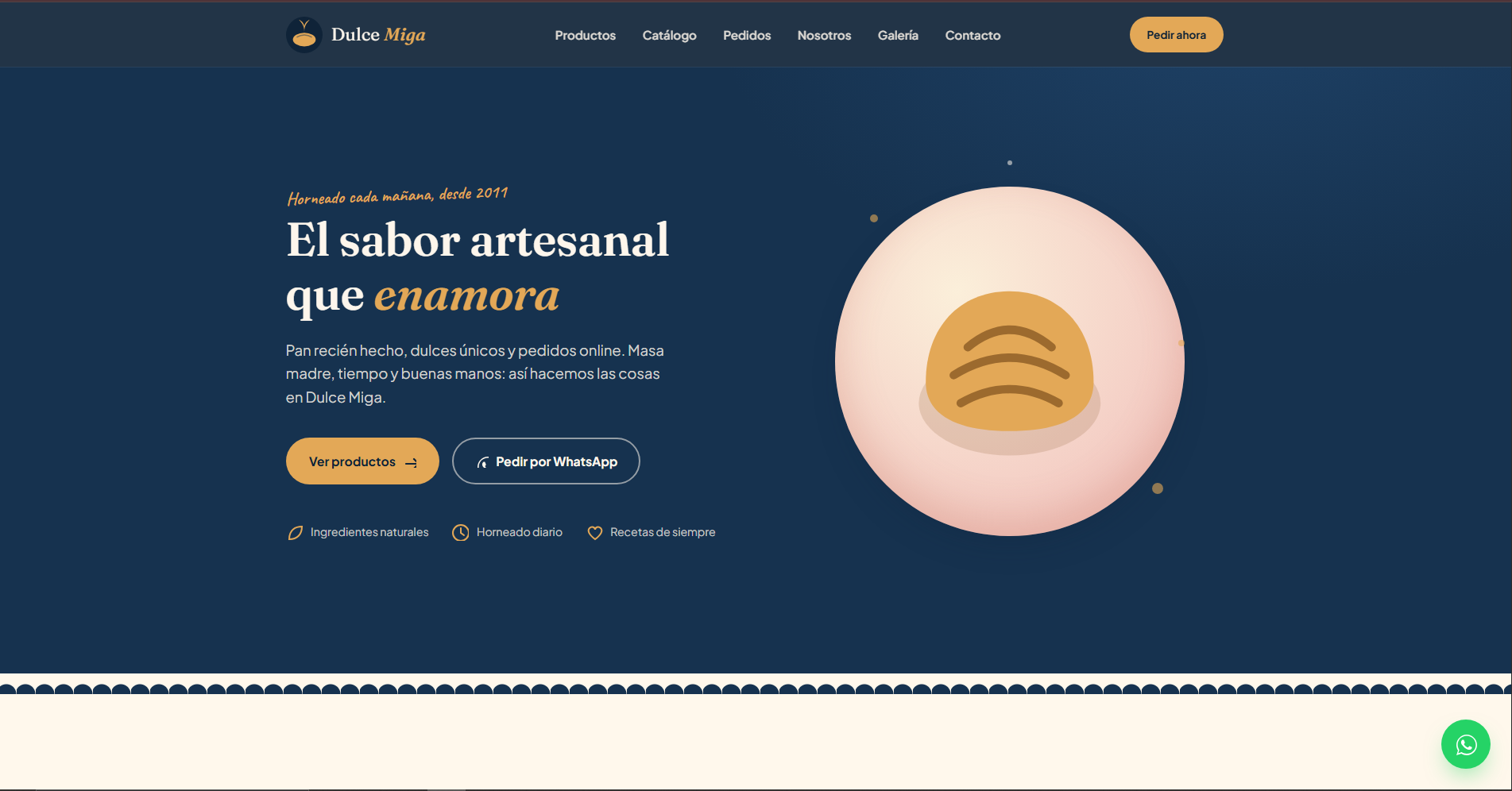 Diagrama de transformación digital de Dulce Miga: de pedidos por WhatsApp a tienda online con catálogo y SEO local
