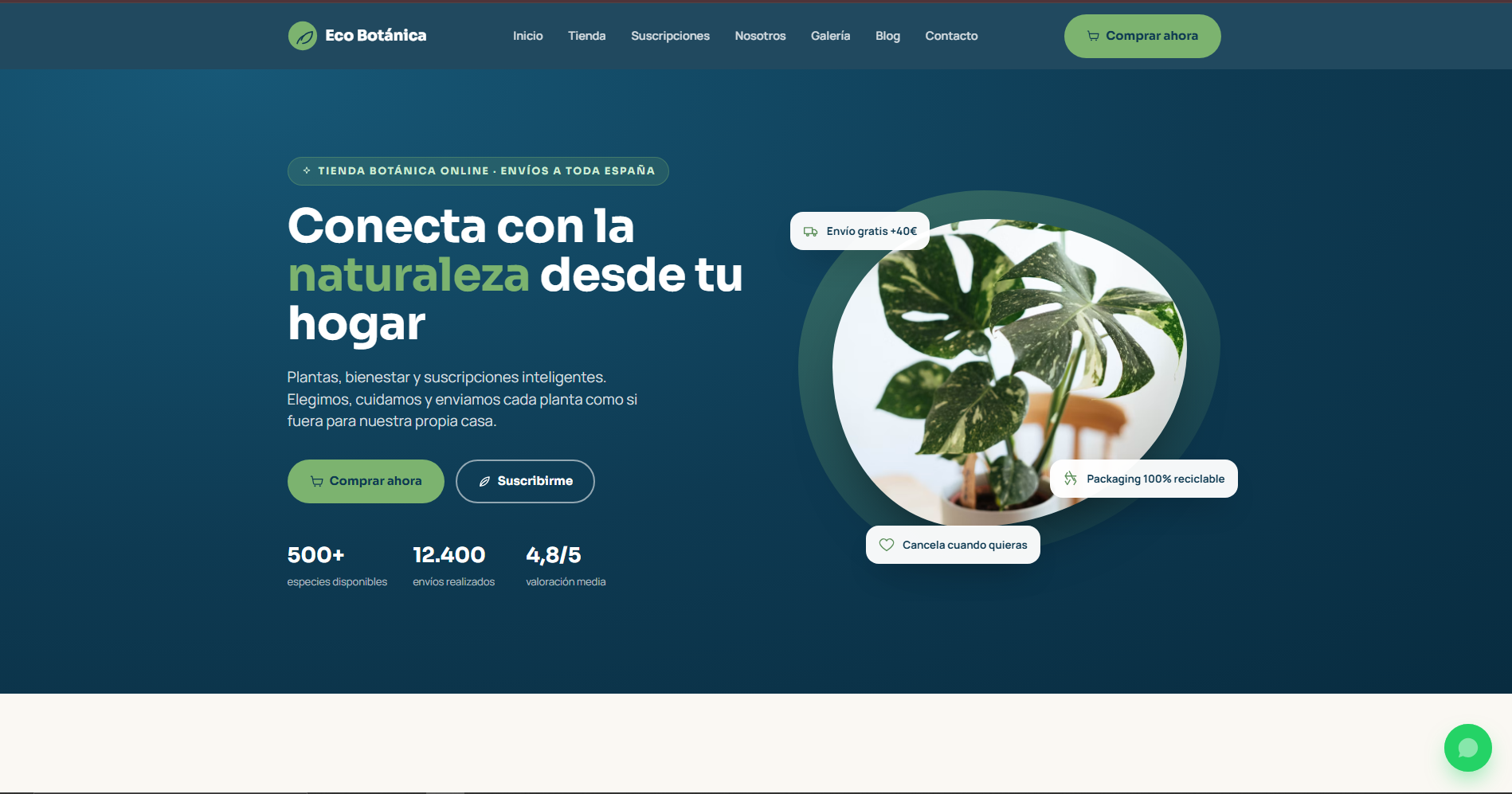 Página web de EcoBotánica, negocio de plantas cliente de Peak Site Studio en Móstoles