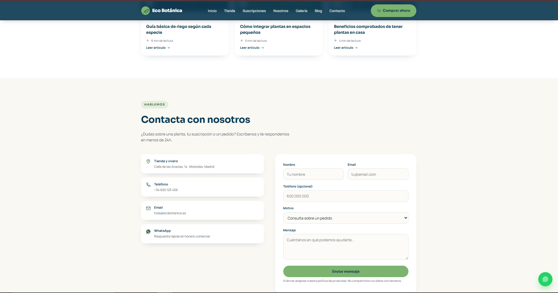 Galería de plantas, rincones verdes y kits de Eco Botánica