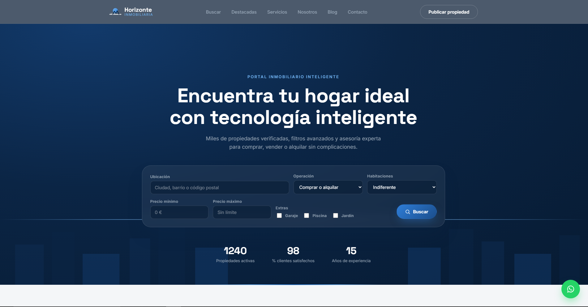 Portal web de Horizonte Inmobiliaria, inmobiliaria en Madrid cliente de Peak Site Studio