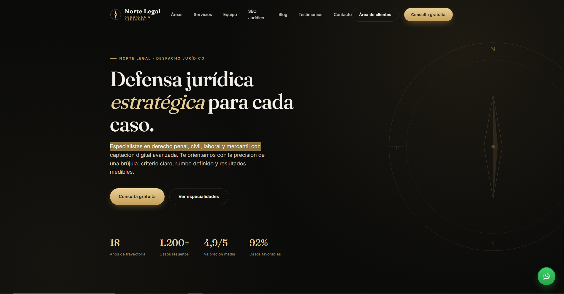 Página web de Norte Legal, despacho de abogados en Madrid cliente de Peak Site Studio