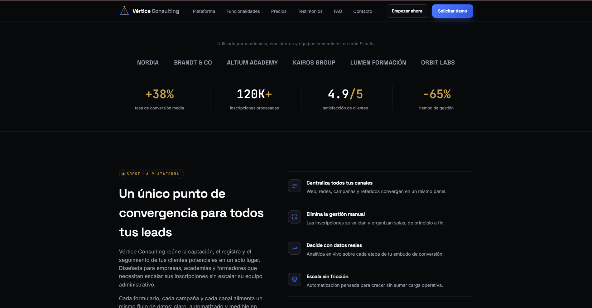 Catálogo de programas formativos con filtros de área y modalidad